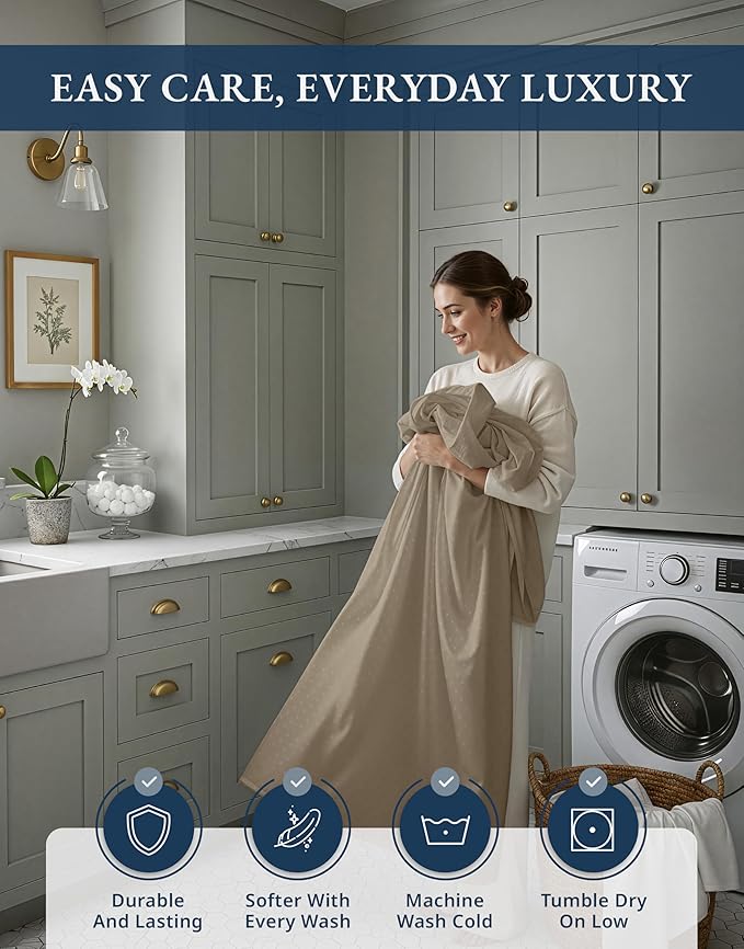 LANE LINEN 100% Egyptian Cotton Bed Sheets - 4PC Full Sheets Set, Long Staple Bedding Sheets, Sateen Weave, Luxury Hotel Sheets, Fits Upto 16" Mattress, Swiss Dot - Taupe