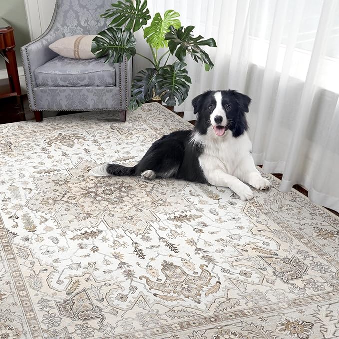 9x12 Area Rugs, Machine Washable Area Rugs for Living Room Non Slip Backing Rugs for Bedroom, Vintage Printed Home Decor Large Area Rug…