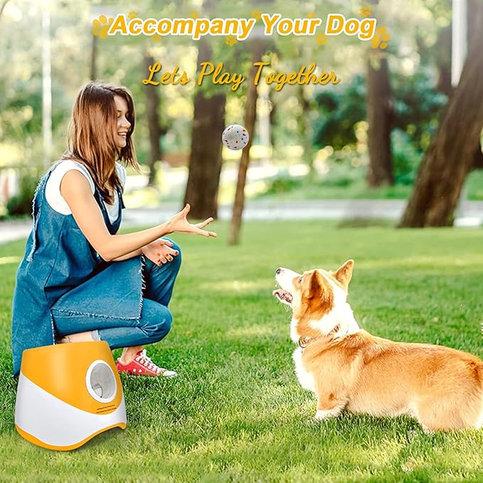 Automatic Ball Launcher for Dogs with Random Mode, 3 Settings to 45FT, Rechargeable Dog Ball Thrower with 4 ETPU Tennis Balls for Small Medium Breeds