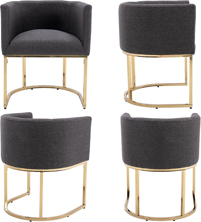 Linen Fabric Dining Chairs Set of 6 Modern Barrel Arm Chairs with Black Frame, Upholstered Kitchen Chairs 18.5" Wide Accent Chairs for Living Room Dining Room Restaurant, Charcoal