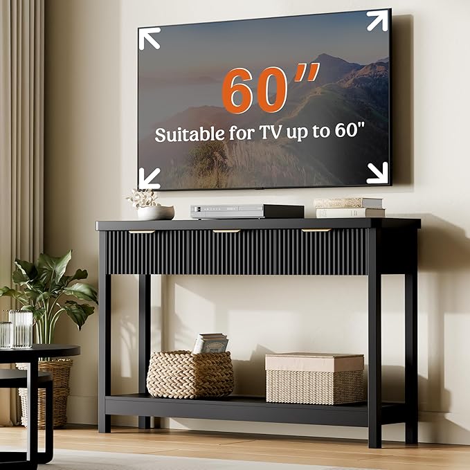 Lulive 51" Fluted Console Table for Entryway, Entryway Table with 3 Wooden Drawers, Farmhouse Behind Sofa Table for Living Room, Hallway, Couch, Foyer