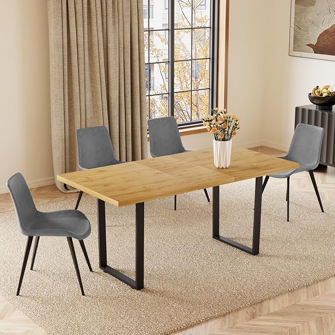 ZckyCine Modern Dining Table Set for 4-6 People Kitchen Dining Room Table Set Extendable Wood Dining Table and 4 Upholstered Chairs, Home Kitchen Furniture