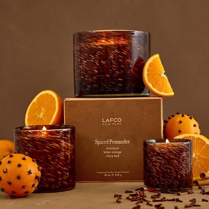 LAFCO New York Holiday Signature Fall Candle, Spiced Pomander - 15.5 oz - 90-Hour Burn Time - Reusable, Hand Blown Glass Vessel - Made in The USA