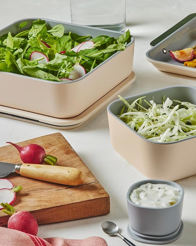 Caraway 3pc Glass Food Storage Set - 10, 6.6, & 4.4 Cup Containers - Ceramic Coated - Non-Toxic Non-Stick Lunch Box With Glass Lids - Dishwasher, Oven, & Microwave Safe - Perracotta