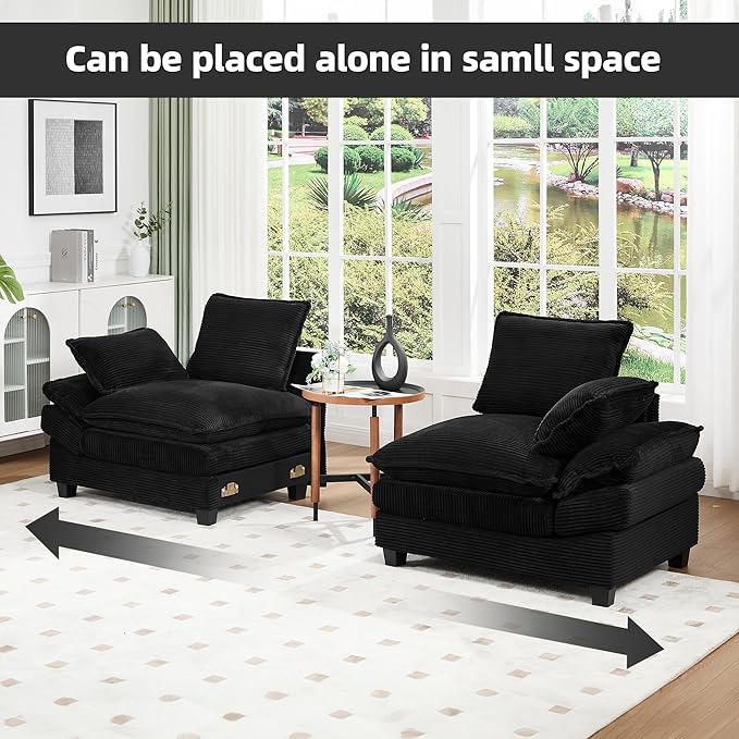 83" Loveseat Sofa, Cloud Couches for Living Room, Comfy Corduroy Couch with Deep Seat, Love Seat Couches for Bedroom, Apartment and Office, Easy Assemble for Small Space (Black)