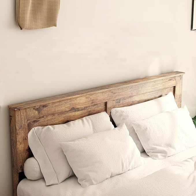 King Size Bed Frame, Rustic Vintage Platform Bed Frame with Wood Headboard and Footboard, 12 Wood Slats Support, No Box Spring Needed (Dark Brown, King)