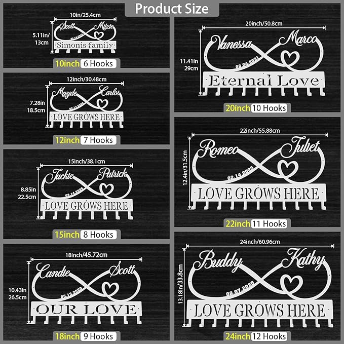 Personalized Key Hooks for Wall,Custom Couples Name Loving Heart Key Holder Wall Mounted,Fashion Coat Rack,Metal Key Hanger with Hooks,Key Rack Organizer for Entryway,Hallway,Doorway