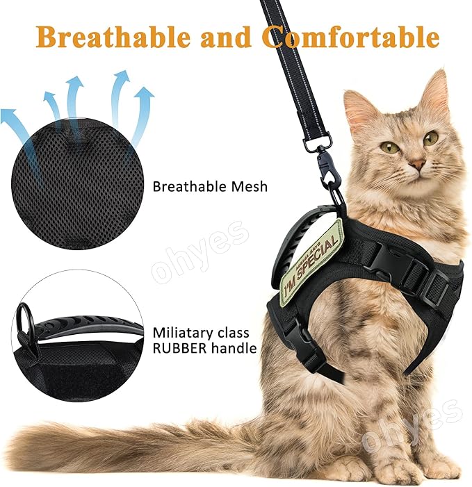 Tactical Cat Harness and Leash for Walking,Escape Proof Soft Adjustable Pet Vest Harness for Large Cat,Breathable Mesh Small Dog