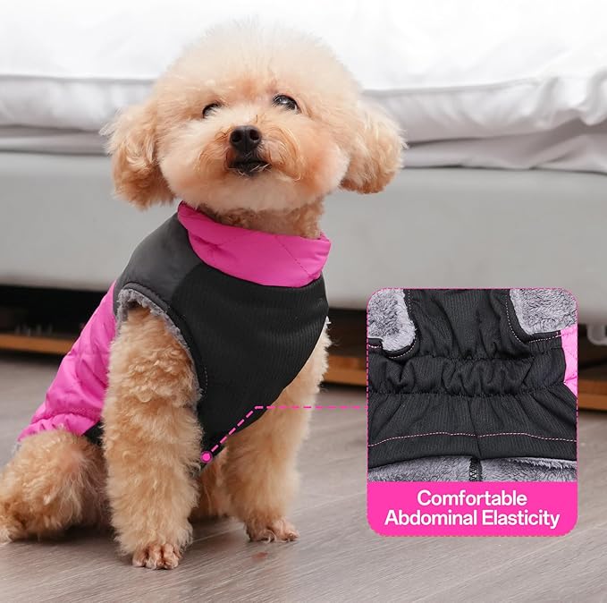 Warm Fleece Dog Coats for Small Dogs,D-Rings Waterproof Puppy Jacket for Cold Winter,Pink XS
