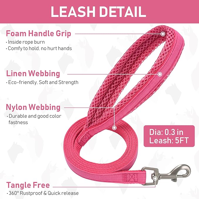 GAMUDA Small Pet Harness Collar and Leash Set, Step in No Chock No Pull Linen Fabric Soft Mesh Dog Vest Harnesses Reflective for Dogs Puppy Cats Kitten Rabbit (Pink, M)
