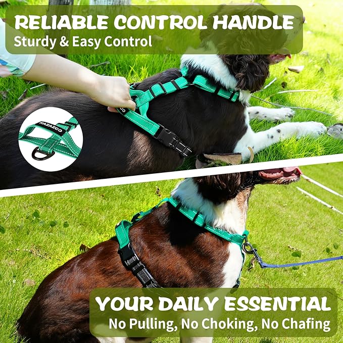 No-Pull Harness,Y-Shaped Design,Buckle-Neck Balance Harness with Reflective Stitching, Ideal for Dog Training and Night Walking, Padded Handle, Durable High-Tensile Nylon-Aqua Green-L