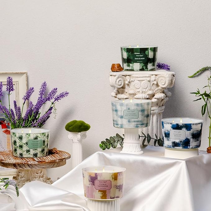 HomeLights Large jar Candle | 4-Wick Long-Lasting Scented Candles, 18oz Natural Soy Wax Candle for Home Scented, Scandinavian Minimalist Design Gifts for Women & Men, Coastal Breeze