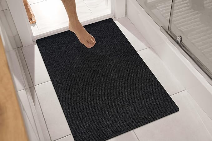 Non Slip Dark Gray Solid Rubber Back Thing Door Mat for Entryway 2x3 for Kitchen, Rug for Bathroom, Stain Resistant Easy Cleaning Non Shedding Carpet Dark Gray 2 x 3