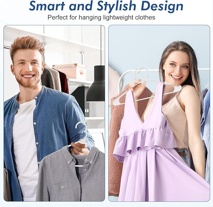 HOUSE DAY Plastic Hangers 16 Pack - Adult Clothes Hangers White - Space Saving, Non-Slip, Durable & Sturdy Hanger with Shoulder Grooves for Closet, Perfect Slim Coat Hanger - Ganchos para Colgar Ropa