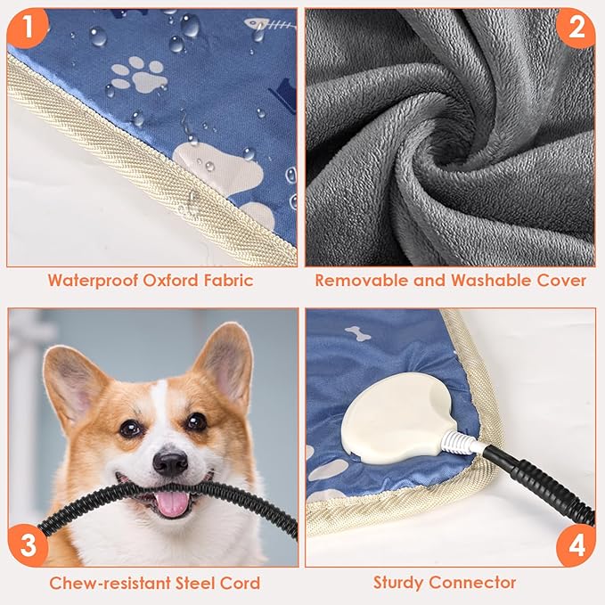 ENJOY PET Heated Cat Bed, Indoor Pet Heating Pad with 9 Heat Settings and Timer, Electric Dog Heater Mat for Dogs with Chew Resistant Cord and Soft Washable Cover