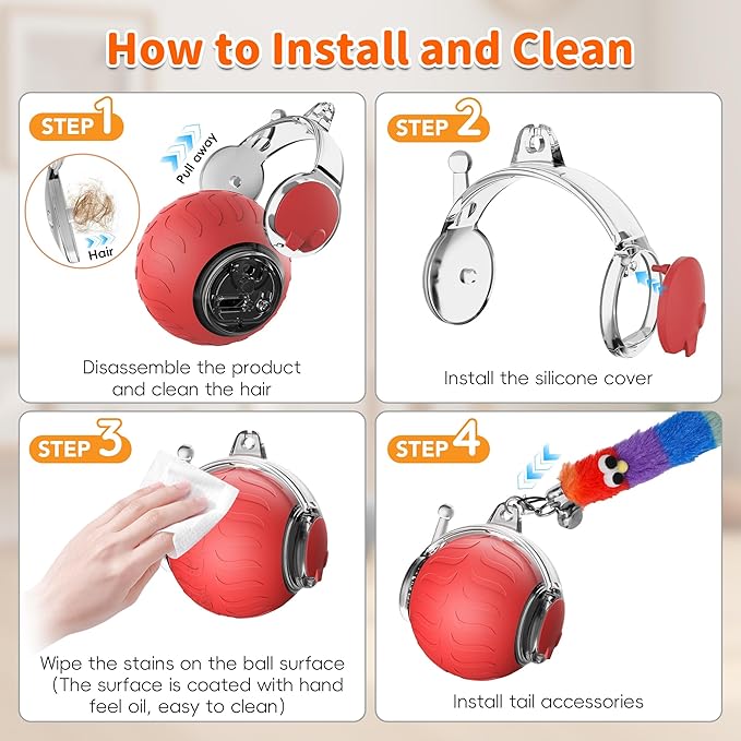 UPSKY Interactive Cat Toy Ball for Indoor Cats, Automatic Moving Electric Rolling Cat Ball Toy, 3-Speed Modes Smart Kitten Toys with Sounds, USB Rechargeable & Sturdy for Bored Kittens/Adult Cats