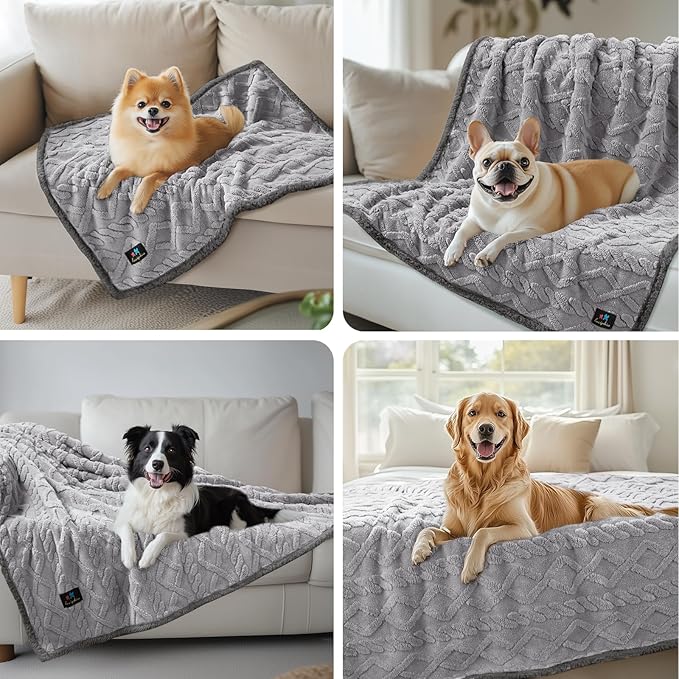 Waterproof Pet Blanket, Liquid Pee Proof Dog Blankets for Sofa Bed Couch, Reversible Sherpa Fleece Furniture Protector Cover for Small Medium Large Dogs Cats,Light Grey Medium(57" x 40")