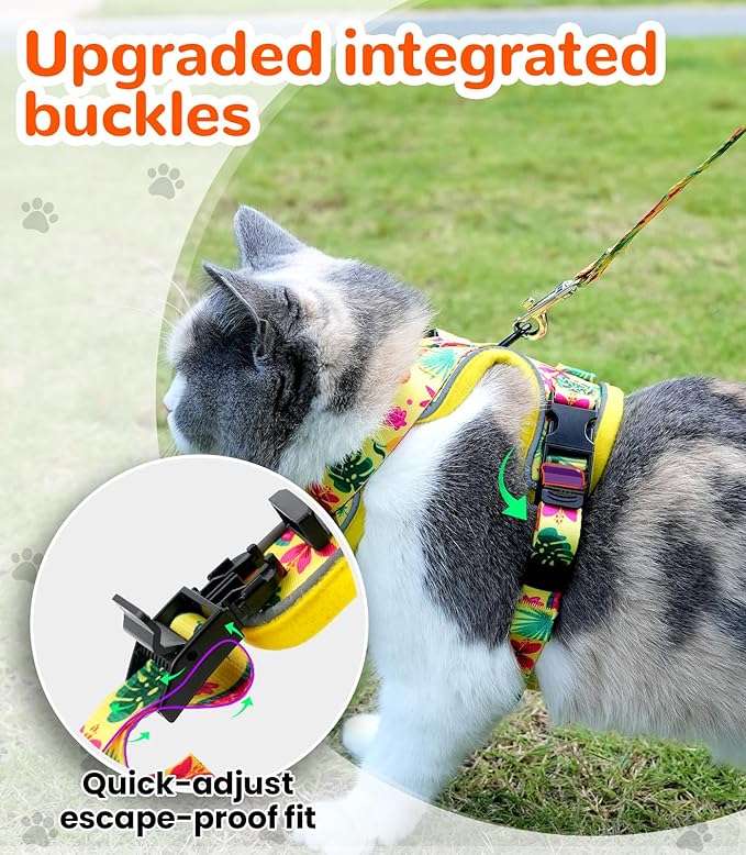 Halypet Cat Harness and Leash Set for Walking, Escape Proof Adjustable Vest Harness with 3-in-1 Integrated Buckles, Easy Control Soft Breathable Mesh with Reflective Strips for Cats, XS, Bright Yellow