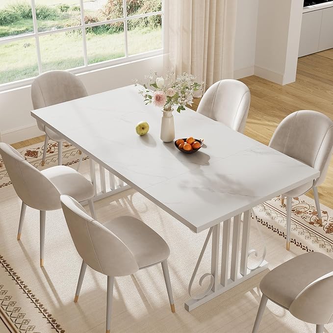 Dining Table for 4-6 People, 70.87'' Rectangular Dinner Table Modern Artistic Openwork Metal Legs for Dining Room, Kitchen, Living Room