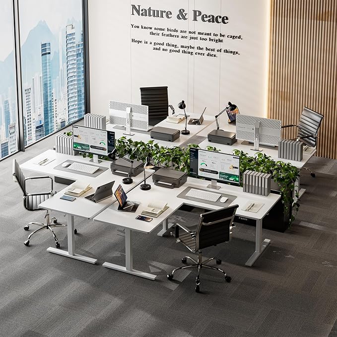 Grandder L Shaped Standing Desk Adjustable Height, Electric Standing Corner Desk, 160 x 140 cm Sit Stand Computer Table with Splice Board, White