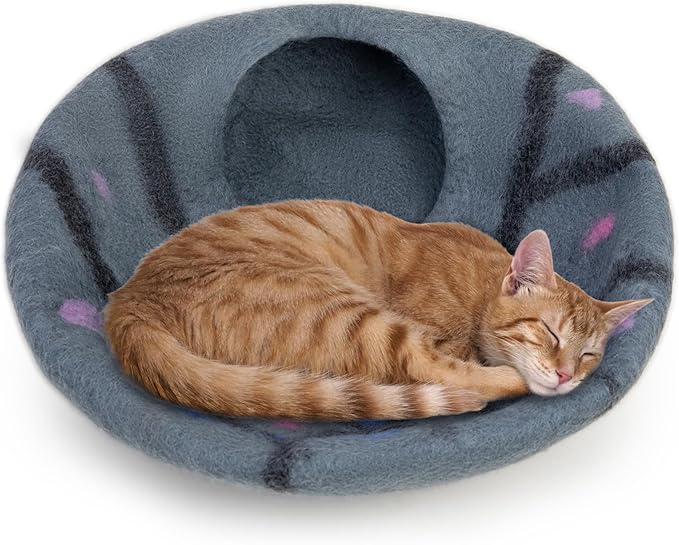 Woolygon Premium Felt Cat Cave Bed β Wool Kitty Beds Handcrafted Kitten Caves Bed for Indoor Cats - Made from 100% Eco-Friendly Merino Wool, Foldable Cat Hidewawy Covered Cat Houses (Enchanted Tree)