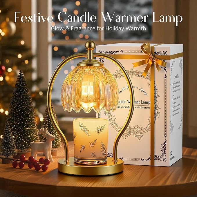 COTTHOS Candle Warmer Lamp, Dimmable Candle Warmer with Timer, Vintage Candles Wax Warmers for Jar Candles Christmas Birthday Gifts for Women Mom, Home Decor for Bedroom Living Room, Gold Amber