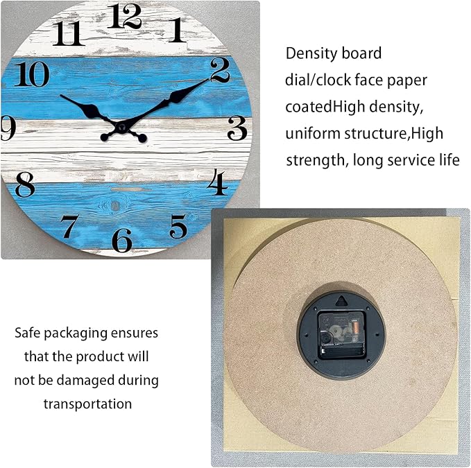 XNM Wood Decorative Clocks for Bedroom 10 Inch Nautical Small Farmhouse Wall Clock Battery Operated Round Silent Wall Clock Non Ticking(No Solid Wood, It is with MDF Material)