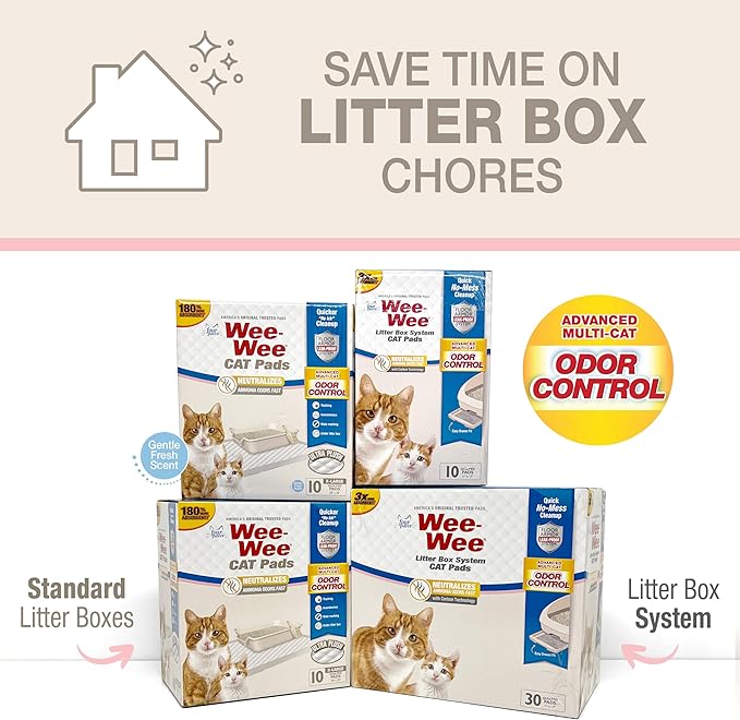 Four Paws Wee-Wee Cat Pee Pads, Disposable Litter Box Mats, Advanced Odor Control, Fast Absorption Box Pee Pads for Litter Tracking, 28" x 30", Fresh Scent, 10 Count