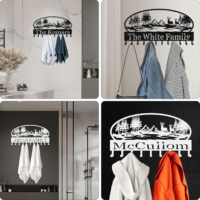 Custom Metal Key Rack Hooks, Personalized Key Holder for Wall, Deer, Grove Theme Wall Decoration Key Hooks, Key Hanger Organizer for Living Room, Entryway, Pet House, Bedroom Decor