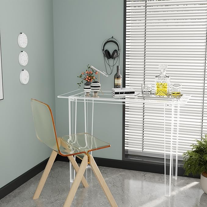 Acrylic Desk - Modern Study Table for Home Office, Extended Surface Multi-Purpose Console & Entryway Table, Sturdy Lightweight Design, Transparent Workstation for Small Spaces(Transparent-L)