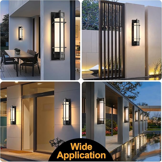 ALVIME Modern Outdoor Wall Sconce, 20 inch Matte Black Large Exterior Lighting Fixtures, Waterproof Outdoor Wall Light, Outside Sconce Lights for House, Entryway, Garage, E26 Base&Etched Opal Glass