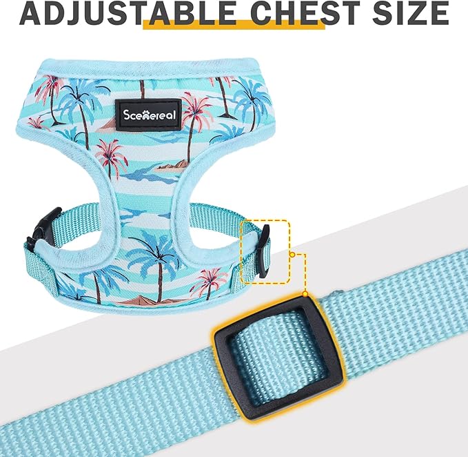 SCENEREAL Small Dog Harness and Leash Collar Set - No Pull Dog Harness for Small & Medium Sized Dogs - Soft Mesh Vest for Puppies, Chihuahua, Yorkie, Spring Summer Hiking Walking, Coconut Tree XS