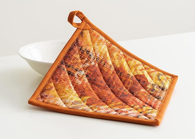 Maison d' Hermine Pot Holders Set 100% Cotton Heat Resistant Potholders 8" x 8" Hot Pads with Loop for Thanksgiving Christmas Decorations Baking Handling Hot Pans (Pack of 2, Thanksgiving Tartan)