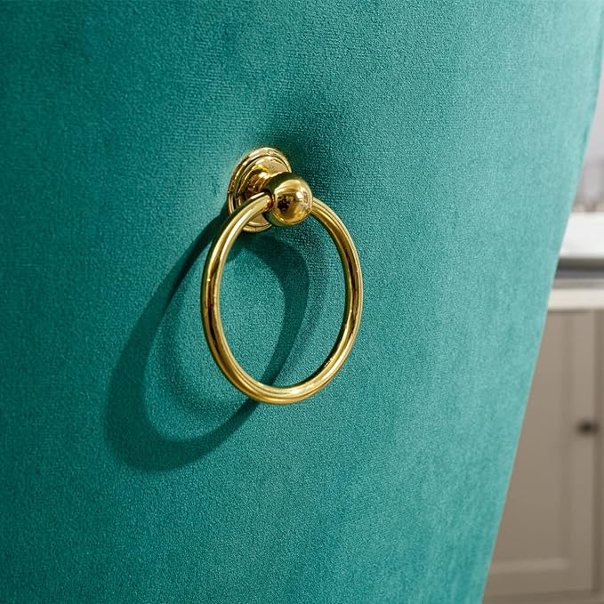 Goujxcy 5 Piece Glass Dining Table Set Modern Glass Dining Table Set for 4, 51" Rectangular Kitchen Table and 4 Velvet Upholstered Chairs for Kitchen Dining Room, Gold Table & Green Chair