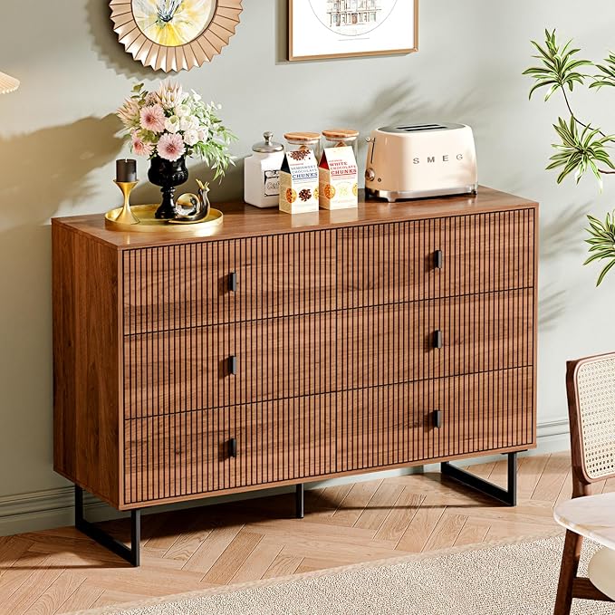 Modern Chest of Drawers with 6 Drawers,Deep Drawers,Clothes Organizer,Large Storage Cabinet for Living Room, Bedroom,Hallway,with Anti-Tipping Device,Brown