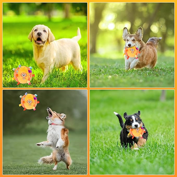 Dog Squeak Ball Toys with Tags, Interactive Dog Toys, Soft Stuffed Puppy Toys with Built-in Bell, Dog Chew Toys to Keep Them Busy for Small Medium Large Dogs - 6 Inches