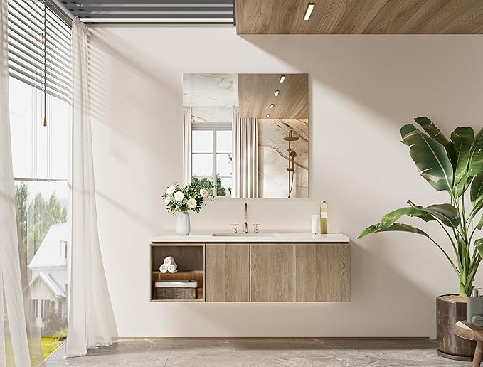 TETOTE Frameless Mirror 36" x 36" Square Tempered Vanity Mirror for Bathroom Sink, Suitable for Bedroom, Entryway, Hallway, Home Gym, Horizontal or Vertical