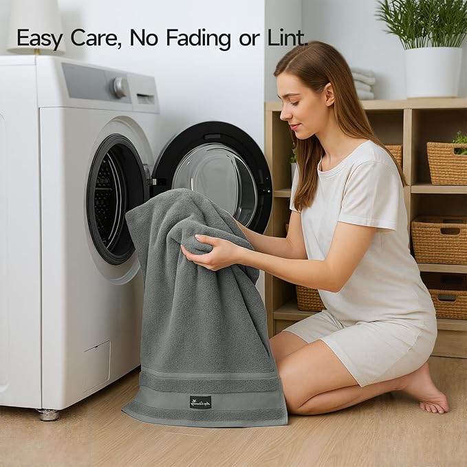 REDKISS Large Bath Towels Set 2 Piece, 100% Cotton, 31x63 in,Heavyweight 760GSM, Highly Absorbent & Quick Dry, Super Soft Luxury Bath Towel for Bathroom,Hotel Collection - Gray