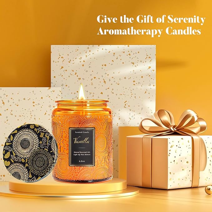 Scented Candle for Home Vanilla, Luxury Glass Candles Soy Wax for Men and Women, Aromatherapy Candle Gift for Christmas Birthday Mother, 6.8 oz