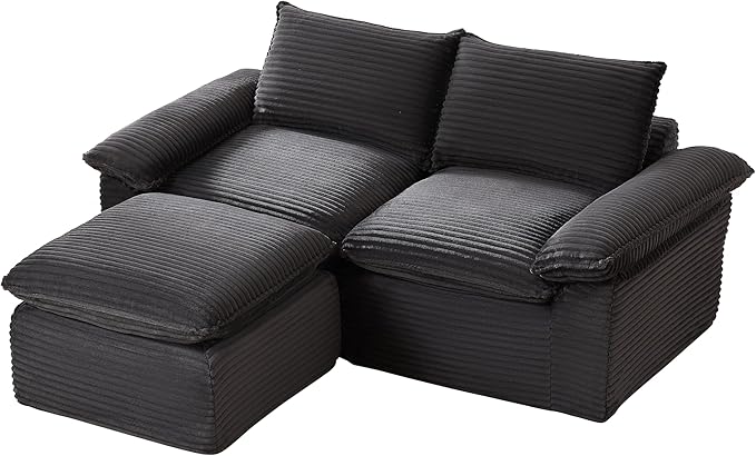 80" Cloud Sectional Couch with L-Shaped Chaise, Corduroy Sectional Sofa with Ottoman, Boneless Couch with Deep Seat in a Box for Living Room, No Assembly Required (Dark Grey)