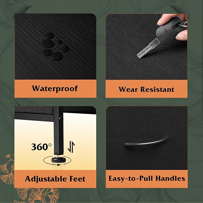 WLIVE Dresser with 4 Drawers, Fabric Storage Tower, Organizer Unit for Bedroom, Hallway, Entryway, Closets, Sturdy Steel Frame, Wood Top, Easy Pull Handle, Charcoal Black