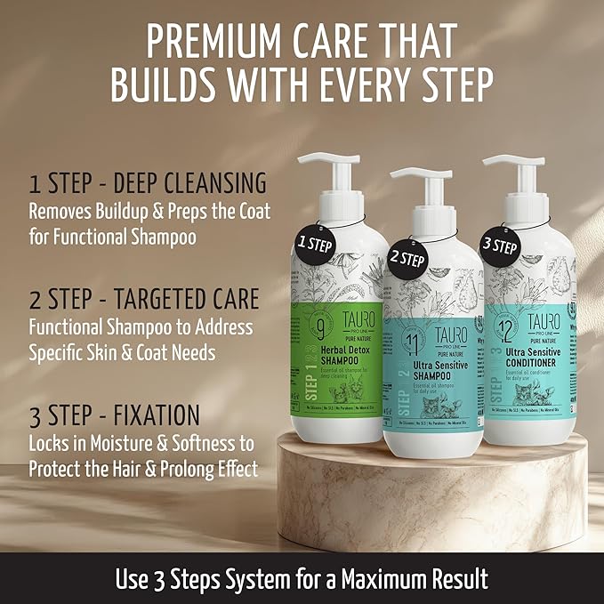 Tauro Pro Line Hypoallergenic Dog Shampoo Itchy Skin Relief, Moisturizing, Anti Itch Cat & Puppy Shampoo (Ultra Sensitive - 13.5 Fl Oz)