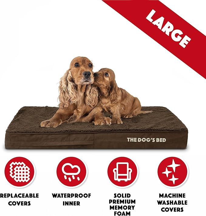 The Dog’s Bed Orthopedic Memory Foam Dog Bed, Large Brown Plush 40x25, Pain Relief for Arthritis, Hip & Elbow Dysplasia, Post Surgery, Lameness, Supportive, Calming, Waterproof Washable Cover