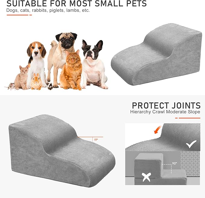Dog Stairs for Small Dogs, High Density Foam Dog Ramp, Extra Wide Non-Slip Pet Steps for High Beds Or Couch, Soft Foam Doggie Ladder for Dogs Injured, Older Pets, Small Cats