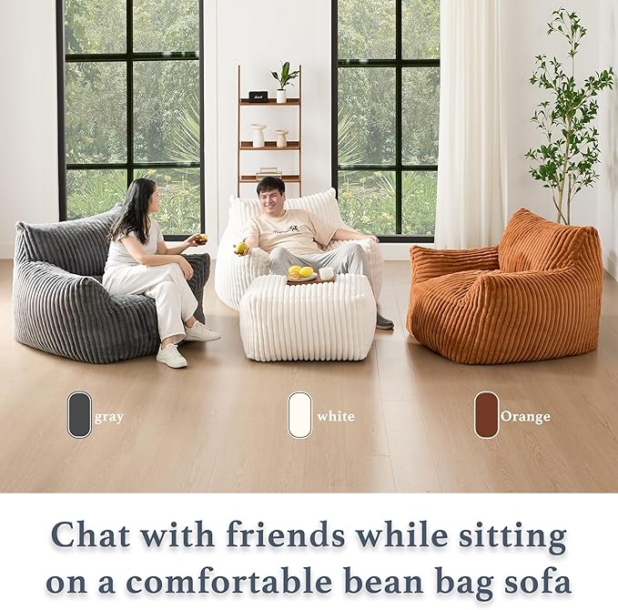 Giant Plush Bean Bag Chair for Adults with Armrests - Oversized Comfy Pink Beanbag Lounge Lazy Floor Sofa Accent Chair for Living Room, Bedroom & Dorm, Cozy Fluffy Single Cloud Mini Couch