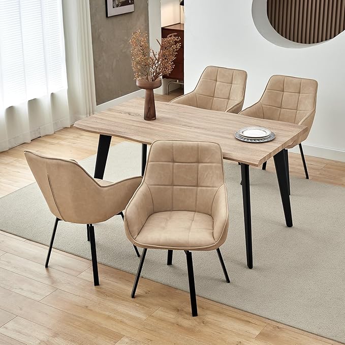 TUKAILAi Modern Swivel Armchairs Set of 6, Faux Leather Upholstered Accent Dining Chairs with Metal Legs, Rotatable Leisure Chair for Kitchen Guest Reception Restaurant Commercial (Cream)