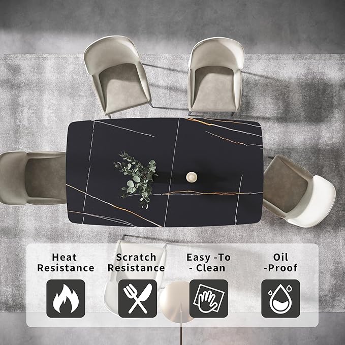 Modern Rectangle Marble Dining Table for 6,71" Black Sintered Stone Top Dining Table,Rectangle Dining Room Table with X-Shape Carbon Steel Pedestal for Kitchen/Living Room(Table Only)