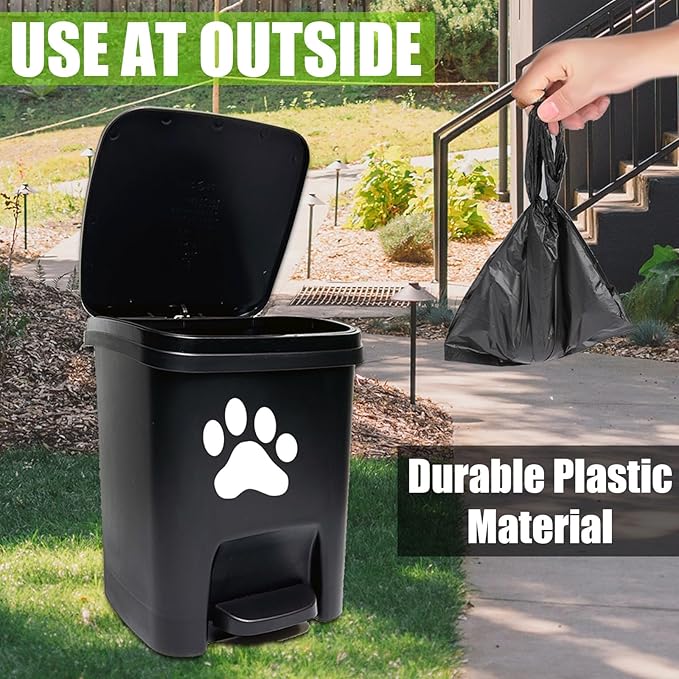 tebiete Dog Poop Waste Bag Container Dog Poop Trash Can Outdoors Pet Waste Station with Lid Dog Waste Disposal Container Bin Bucket Hands-Free Pedal Garden Yard Home with 100pc Waste Bags, Black