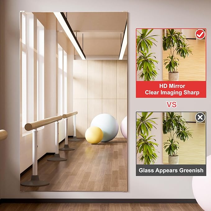 brisafe 2PCS 67"x28" Ultra-Light Wall Mirror for Home Gym & Yoga Studio, Shatterproof Full-Length Mirror with 0.04mm Nano Film, Easy Installation & Commercial Use (60% Insurance Savings)