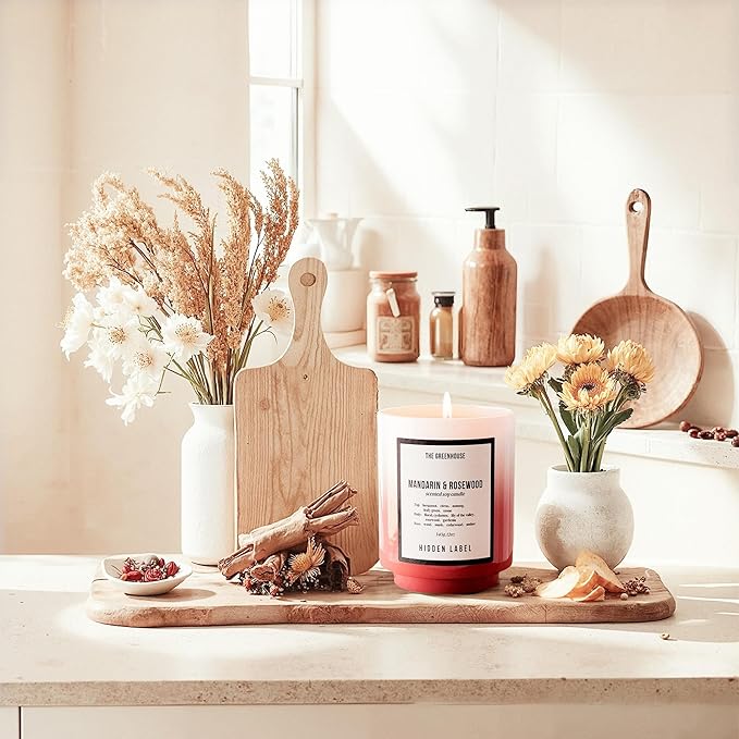 Hidden Label Fall Candle, Mandarin Rosewood Scented Candle, 12oz Natural Soy Wax, 75 Hours Long Lasting Clean Burn, Aromatherapy Candles for Home,Scented,Bathroom,Livingroom,Holiday Gift